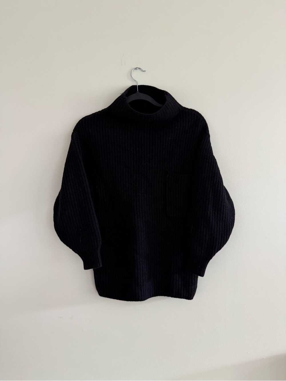 100% Merino Wool Wilfred Black Ribbed Turtleneck Sweater